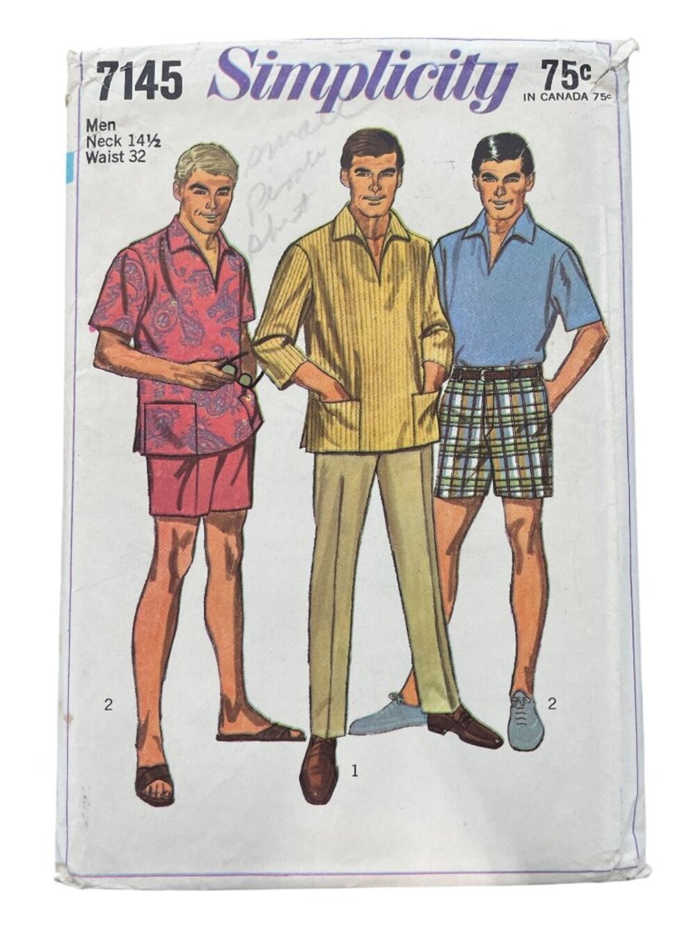 Vintage 60s Simplicity 7145 Sewing Pattern Neck 14 1/2 Waist 32 Shirt Pants CUT